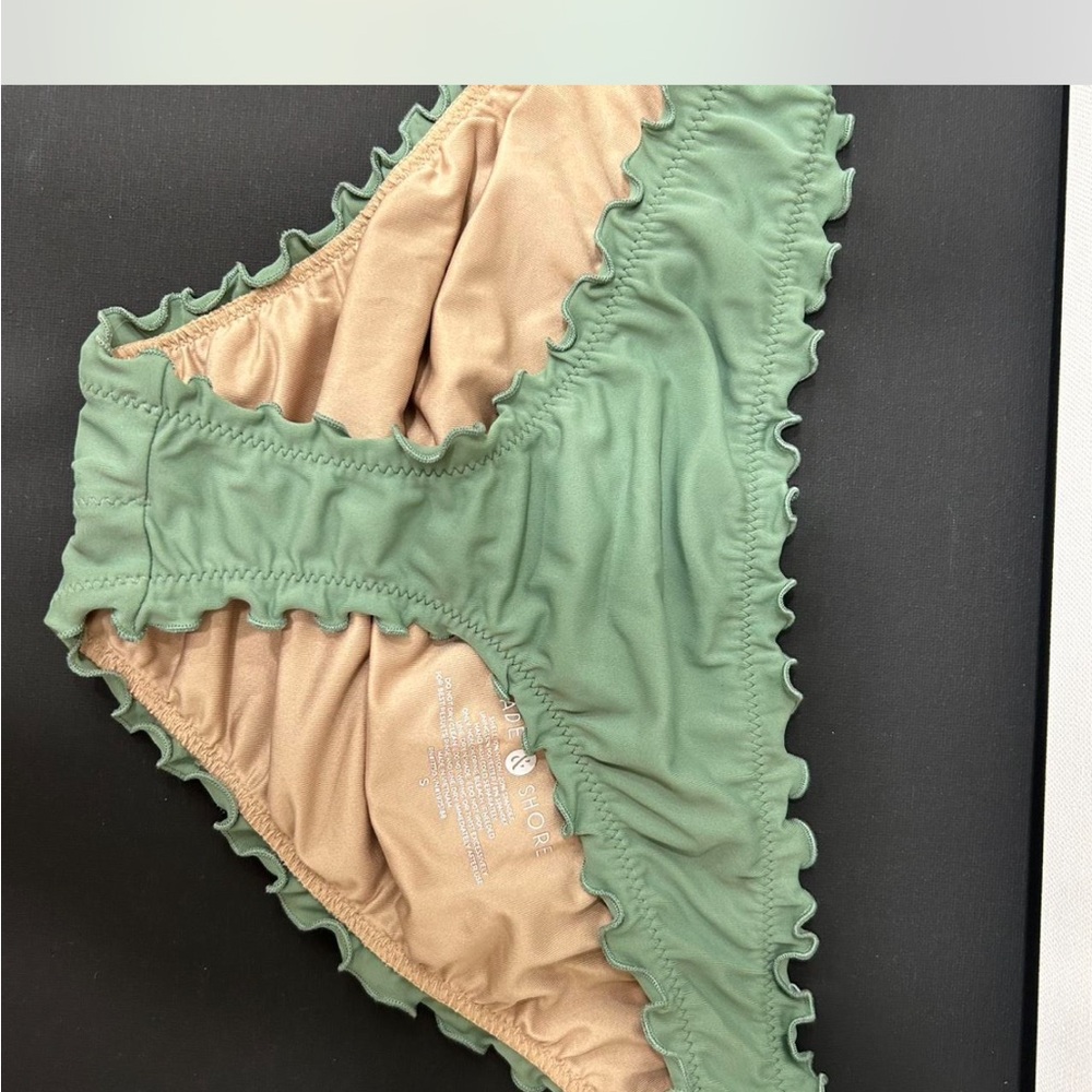 Green and Tan Ruffled Bikini Bottom